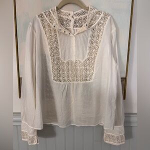 COTÉLAC Elegant White Lace Crochet Button Front 100% Cotton Women's Top Size 3
